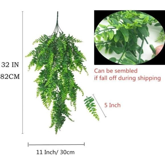 Boston Ferns Artificial Persian Rattan Fake Hanging Plant Faux Greenary Vine - Picture 3 of 6